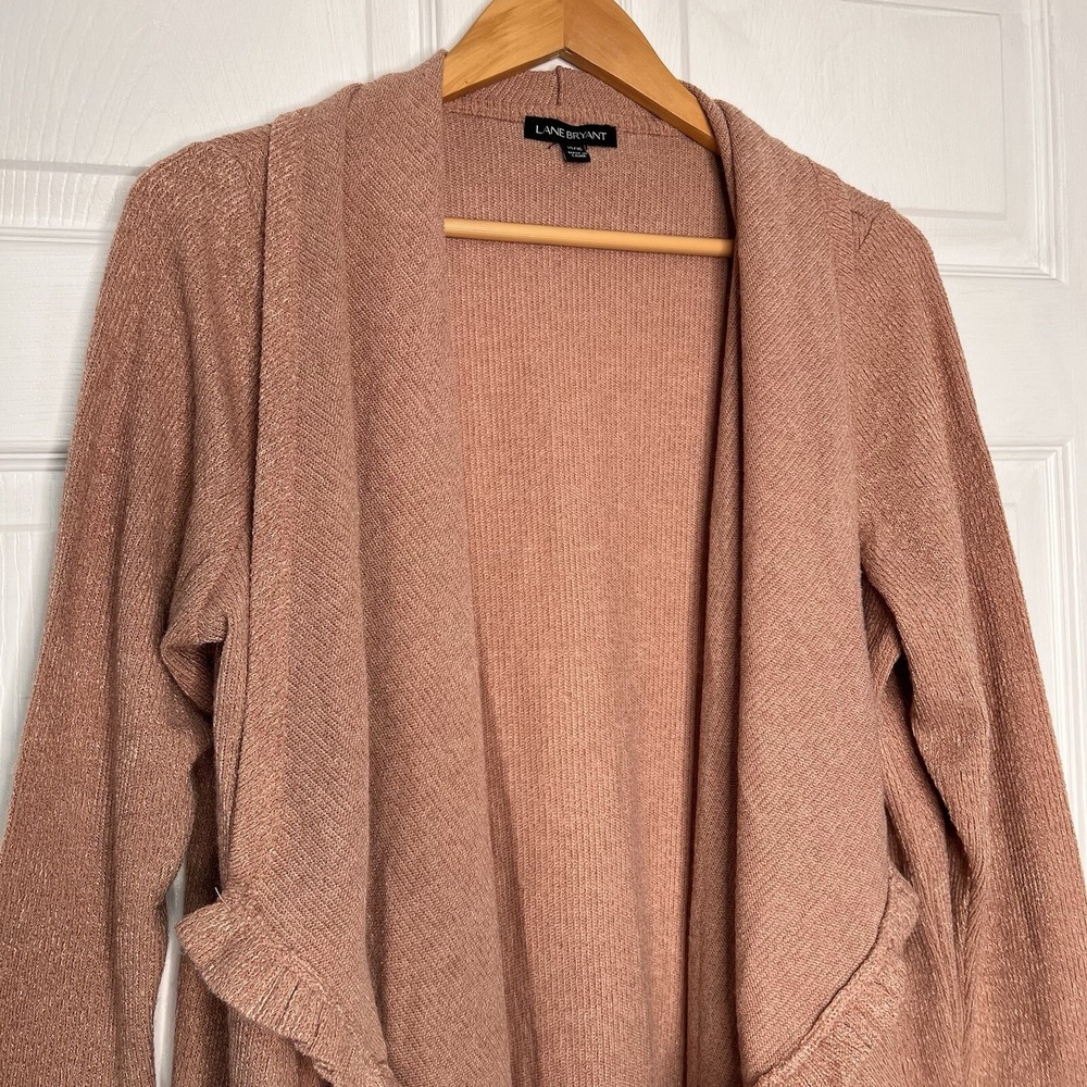 Lane Bryant Womens 14/16 Dusty Rose Ruffle Waterfall Cardigan Balletcore Fairy - Picture 8 of 8